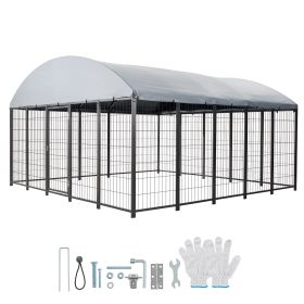 Outdoor Dog Kennel, 9.8 x 9.8 x 5.4 ft Large Dog Kennel with Secure Lock, Outside Dogs Enclosures with UV-Resistant & Waterproof Roof Cover