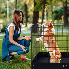 Dog Playpen 4 Panels Foldable Metal Dog Exercise Pen With Bottom Pad 36 In (Option: Black)