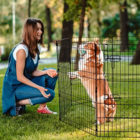 Dog Playpen 8 Panels Foldable Metal Dog Exercise Pen With Bottom Pad 30"H (Option: Black)
